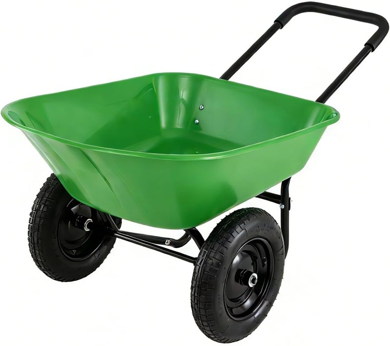 ERGOMASTER Dual-Wheel Wheelbarrow, Home Utility Garden Cart, Large Heavy Duty Yard Cart for Gardening (Bright Green) - Image 2